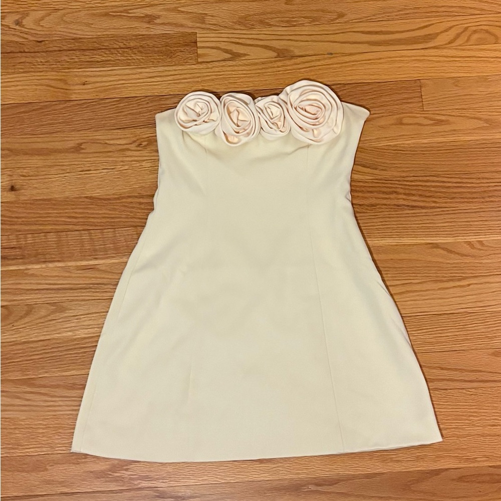 Peppermayo Patsie Strapless yellow mini dress with Rosette Details